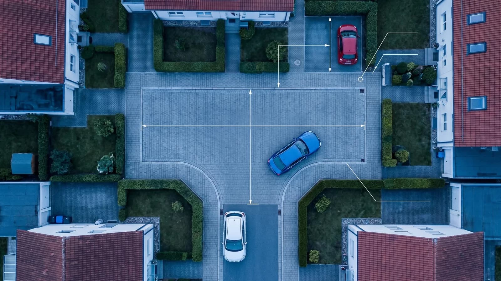 T-Einmündung in einem Wohngebiet zur Darstellung der Wendegeometrie für Sackgassen